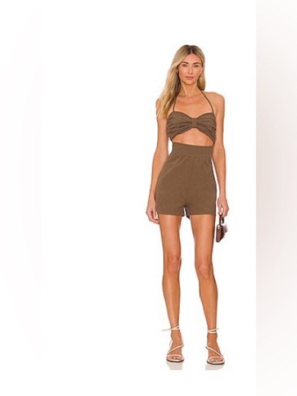 SNDYS High-Rise Brown Women’s Linen Like Romper
